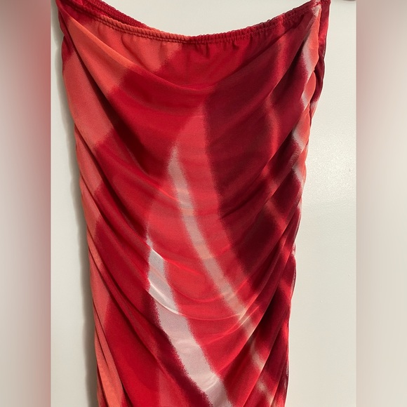 Red Strapless Mesh Ruched Dress (XL) - Picture 3 of 3